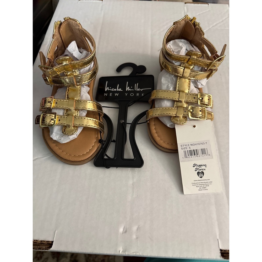 Nicole Miller New York Toddler Girls Gold Gladiator Sandals NGH18763-T Size 6